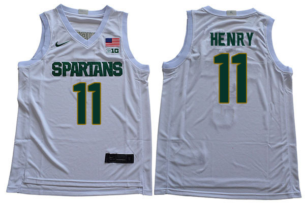 2019-20 Men #11 Aaron Henry Michigan State Spartans College Basketball Jerseys Sale-White - Click Image to Close